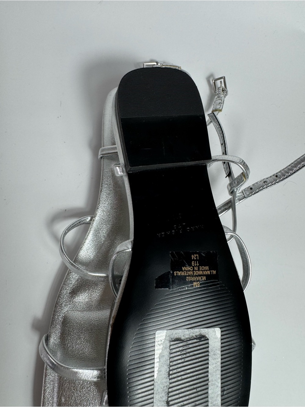 Marc Fisher Metallic Silver Strappy Ankle-Tie Sandals - Picture 3 of 3